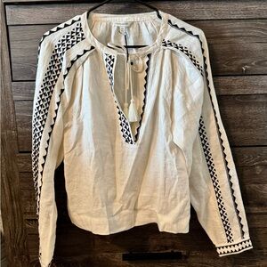 BANANA REPUBLIC EMBROIDERED LINEN PEASANT BLOUSE NWT SZ XS